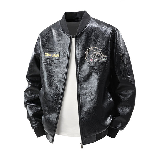 Herren Modische Kunstleder-Bomberjacke mit detaillierten Stickereien Shop Nory
