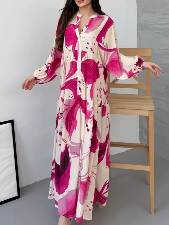 Damen Fließendes Maxikleid mit Stufenrock, überschnittenen Ballonärmeln und Stehkragen Shop Nory
