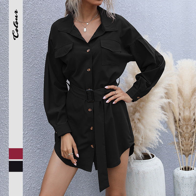 Damen Kurzblusenkleid im Safari-Stil mit Bindegürtel und aufgesetzten Brusttaschen Shop Nory