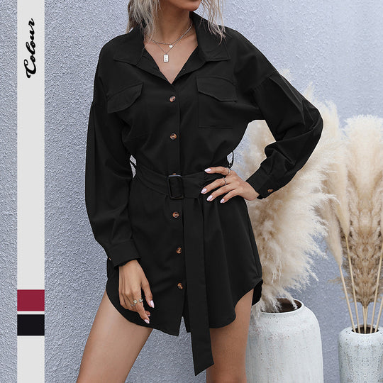 Damen Kurzblusenkleid im Safari-Stil mit Bindegürtel und aufgesetzten Brusttaschen Shop Nory
