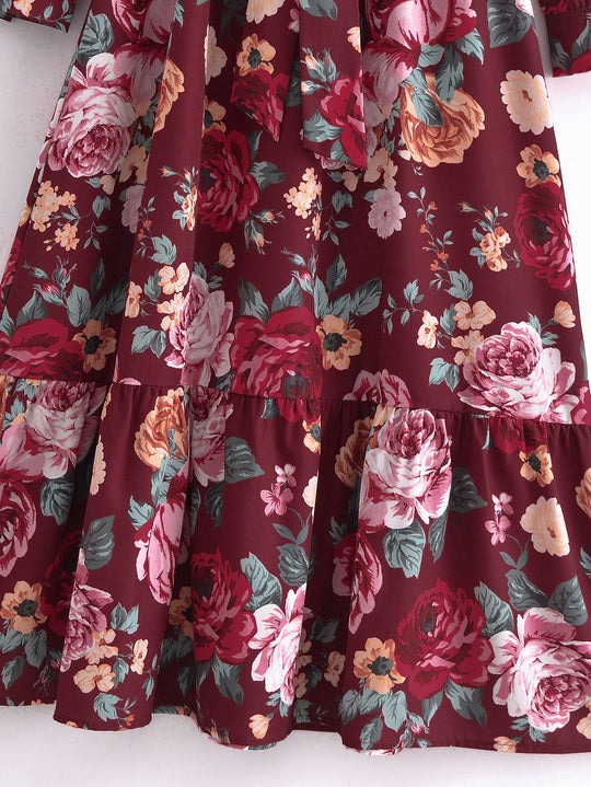 Damen Wickel-Maxikleid mit V-Ausschnitt, Taillengürtel und Stufensaum Shop Nory