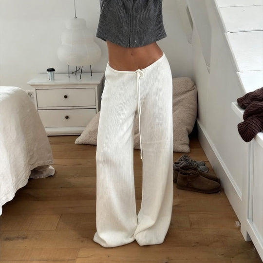 Damen nan lässige Lounge-Hose mit weitem Bein, elastischem Tunnelzugbund und feinem Rippstrick Shop Nory