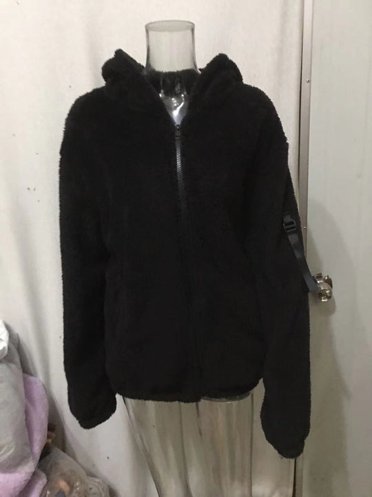 Herren nan Sherpa-Fleece Kapuzenjacke mit durchgehendem Reißverschluss und Ärmel-Tasche
