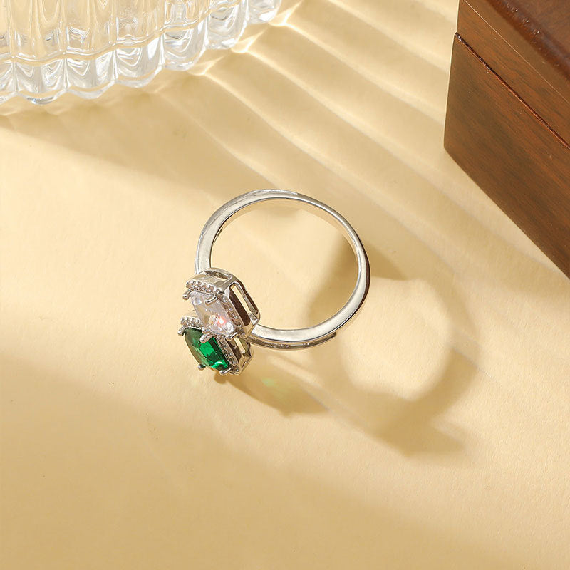 Damen eleganter Ring mit zwei quadratischen Edelsteinen Shop Nory