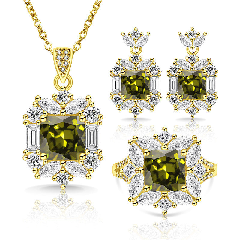 Luxuriöse quadratische Zentrum Cubic-Zirkonia Halo Schmuckkollektion Halskette Ohrringe Ring