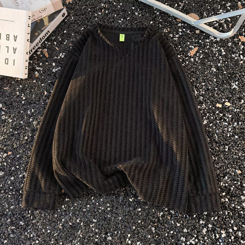Damen Feinstrick-Pullover mit feiner Waffelstruktur, V-Notch-Ausschnitt und legerer Oversize-Passform Shop Nory