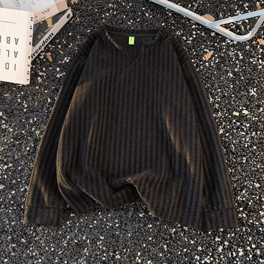 Damen Feinstrick-Pullover mit feiner Waffelstruktur, V-Notch-Ausschnitt und legerer Oversize-Passform Shop Nory