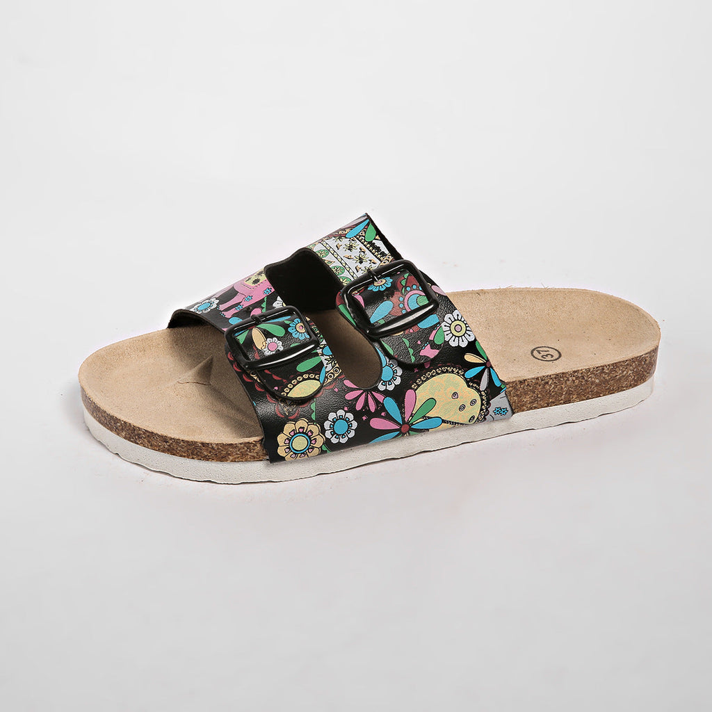 Damen modische Zehentrenner-Sandalen mit floralem Design und anatomischem Fußbett Shopnory