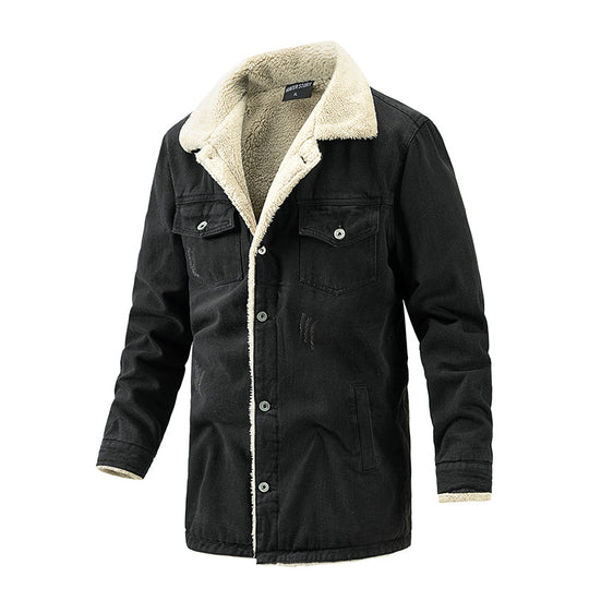 Herren Wattierte Denimjacke mit Sherpa-Futter und verlängertem Outdoor-Schnitt Shop Nory
