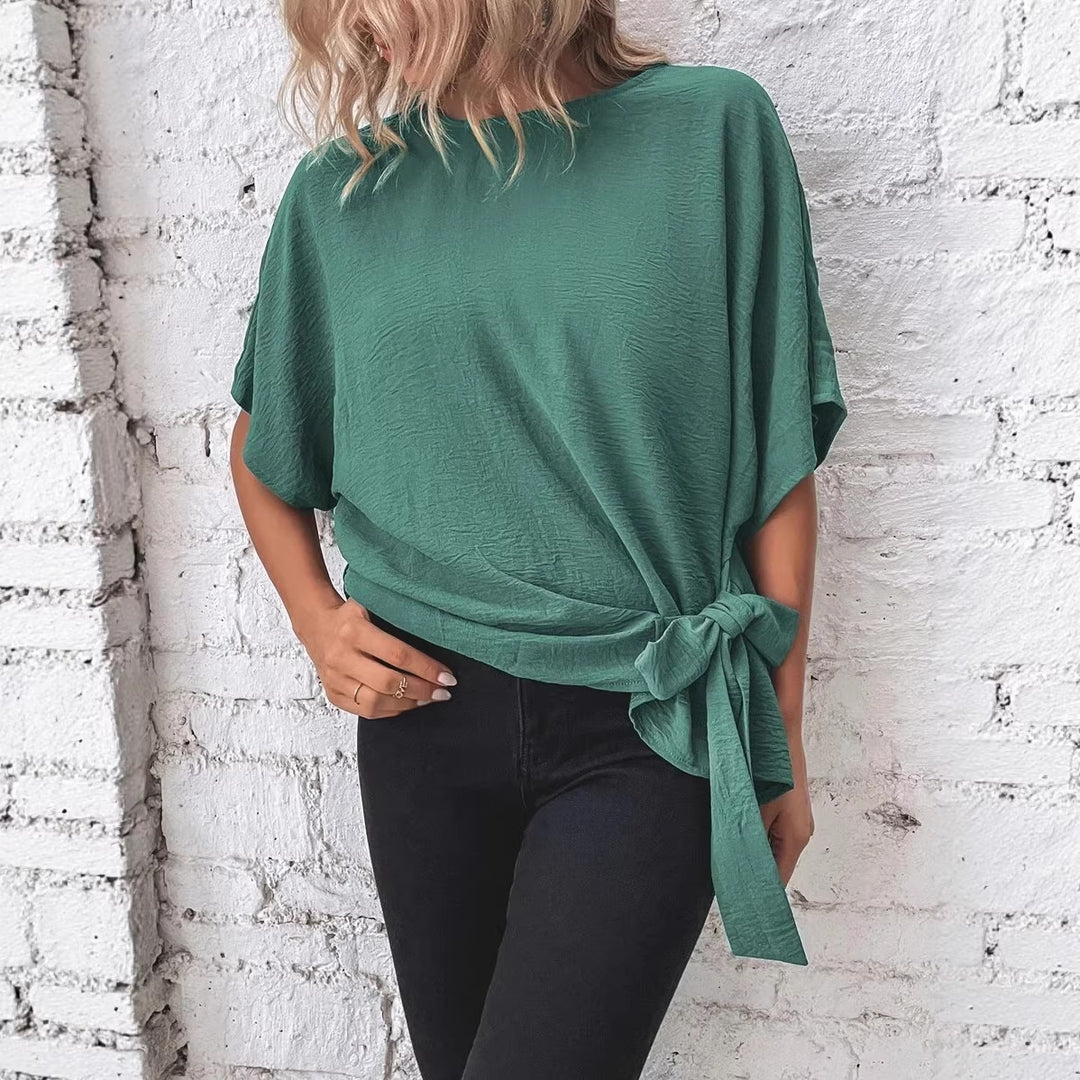 Damen Oversize Kurzarm-Top mit seitlicher Schleife und Crinkle-Struktur Shop Nory