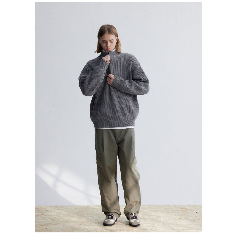 Herren Oversized-Rippenstrick Halbzip-Pullover mit Stehkragen Shop Nory