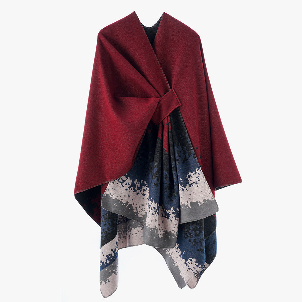 Damen Cape-Poncho mit integrierter Bindeschlaufe und zweilagigem Jacquardfall Shop Nory