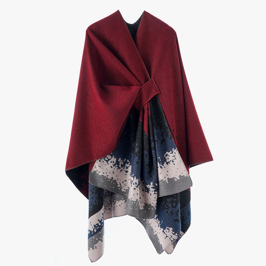 Damen Cape-Poncho mit integrierter Bindeschlaufe und zweilagigem Jacquardfall Shop Nory