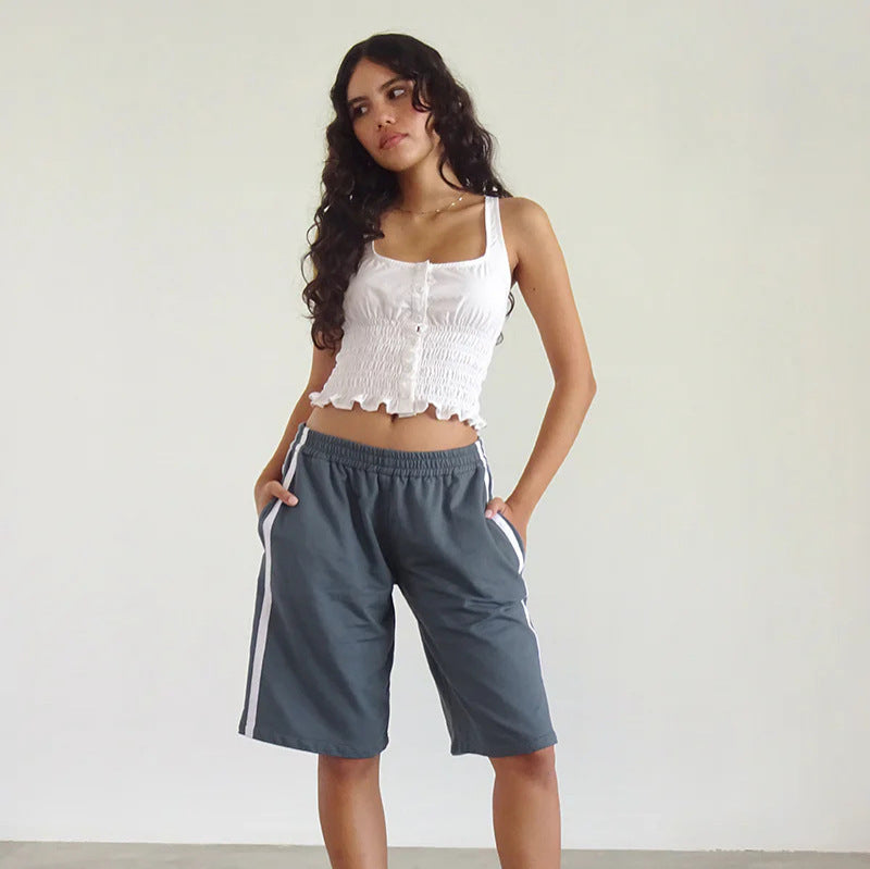 Damen lässige Sport-Bermudashorts mit seitlichen Streifen Shopnory