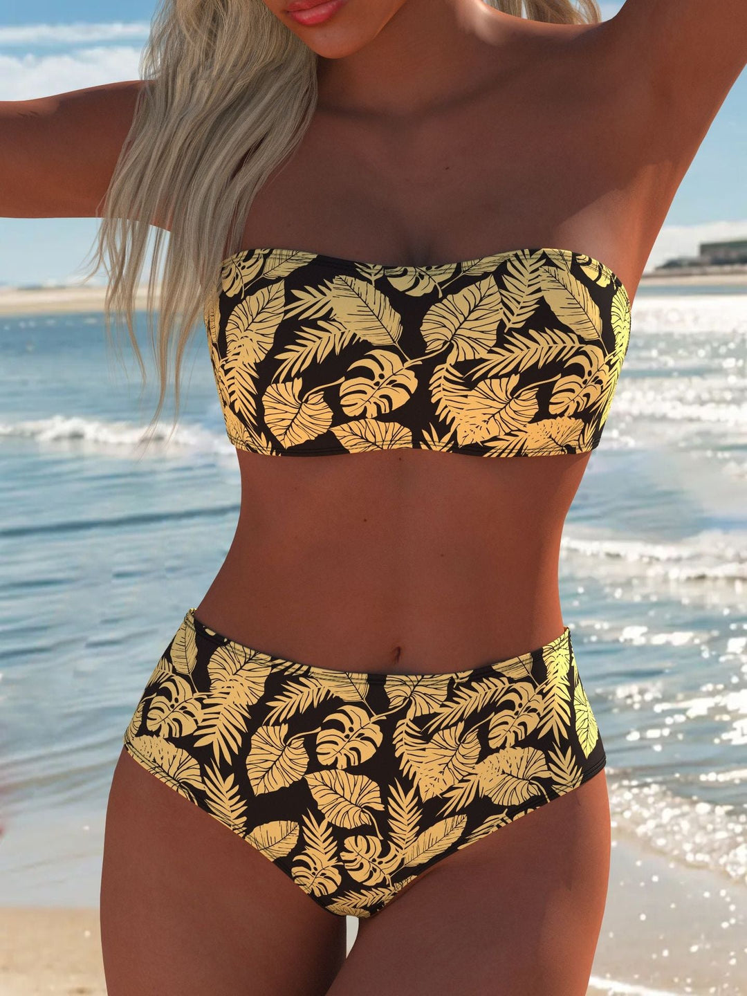 Damen Bikini-Set mit modischem Wellenmuster und verstellbaren Trägern Shopnory