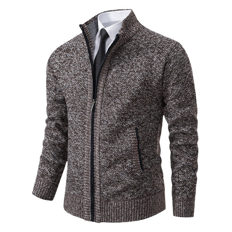 Herren elegante Strickjacke mit durchgehendem Reißverschluss und strukturiertem Design
