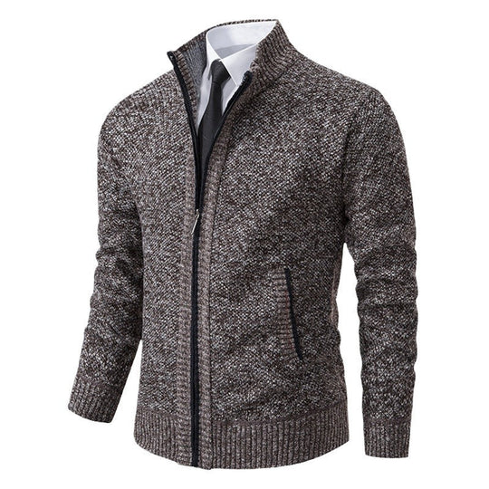 Herren elegante Strickjacke mit durchgehendem Reißverschluss und strukturiertem Design