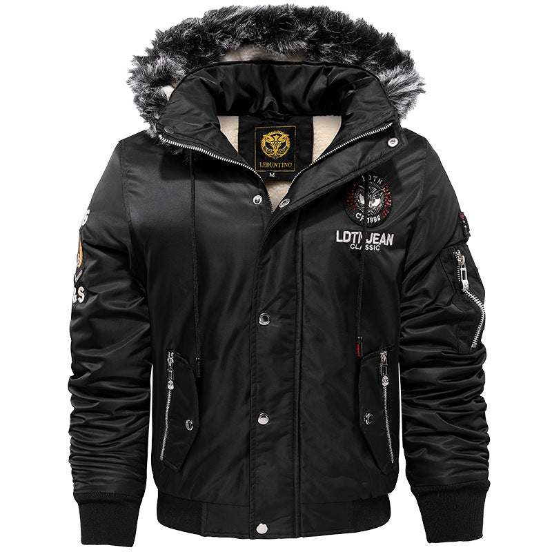 Herren Wattierter Pilotenbomber mit Teddyfleece‑Innenfutter, Kunstfellkapuze und Utility‑Taschen Shop Nory