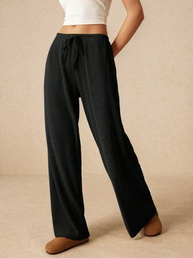 Damen weite Baumwoll-Haremshose mit hoher Taille und praktischem Kordelzug