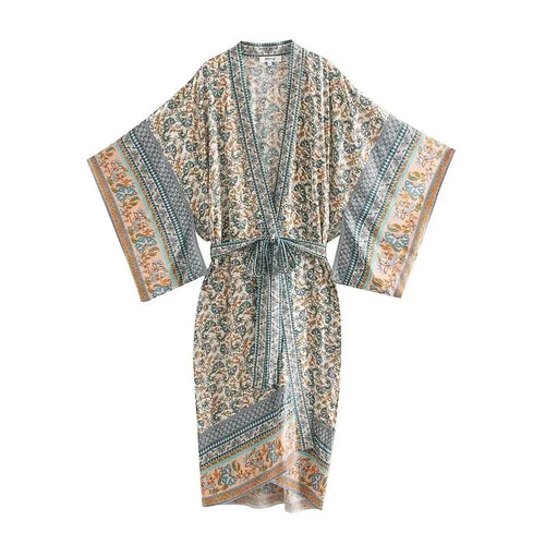 Damen Leichter Boho-Kimono-Bademantel mit Gürtel und floralem Allover-Print Shop Nory