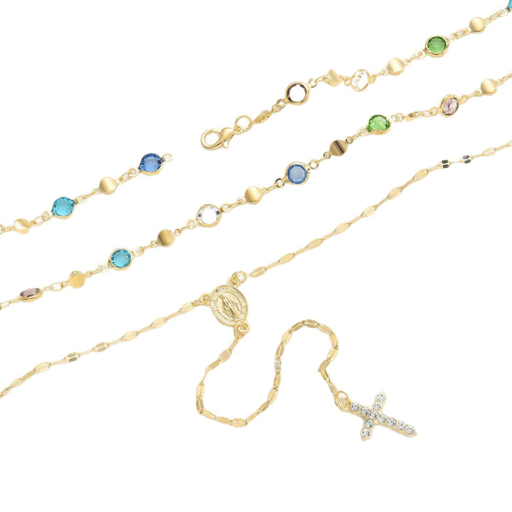 Damen mehrlagige Halskette mit bunten Steinen und elegantem Kreuzanhänger Shop Nory