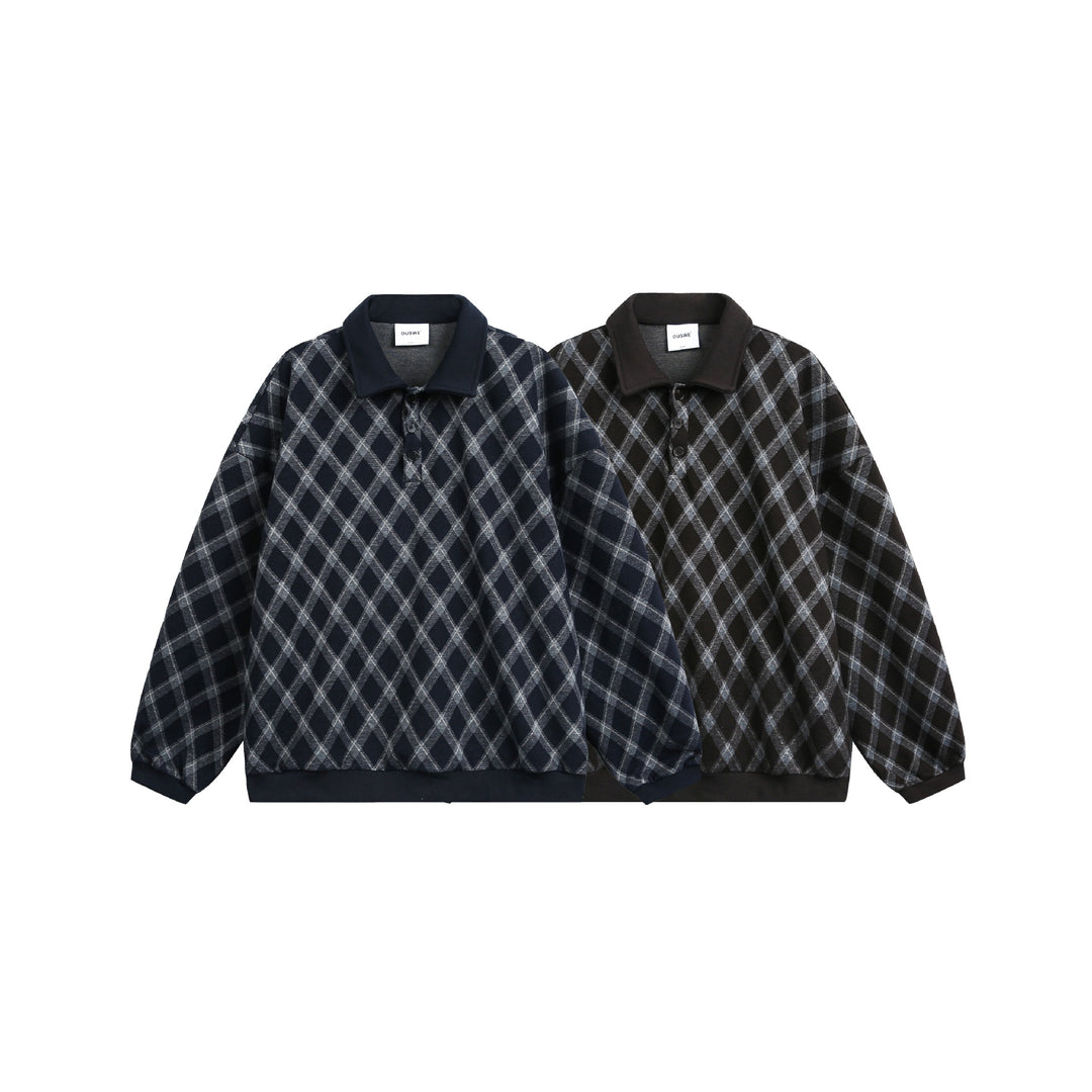 Damen Karierter Oversize‑Polo‑Pullover mit Halbknopfleiste und Rippbündchen Shop Nory