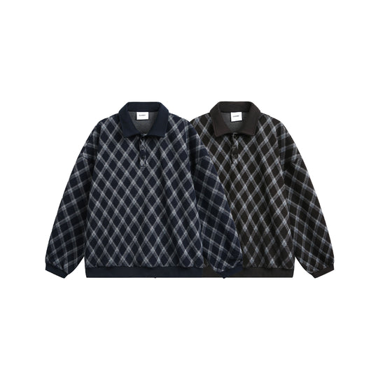 Damen Karierter Oversize‑Polo‑Pullover mit Halbknopfleiste und Rippbündchen Shop Nory