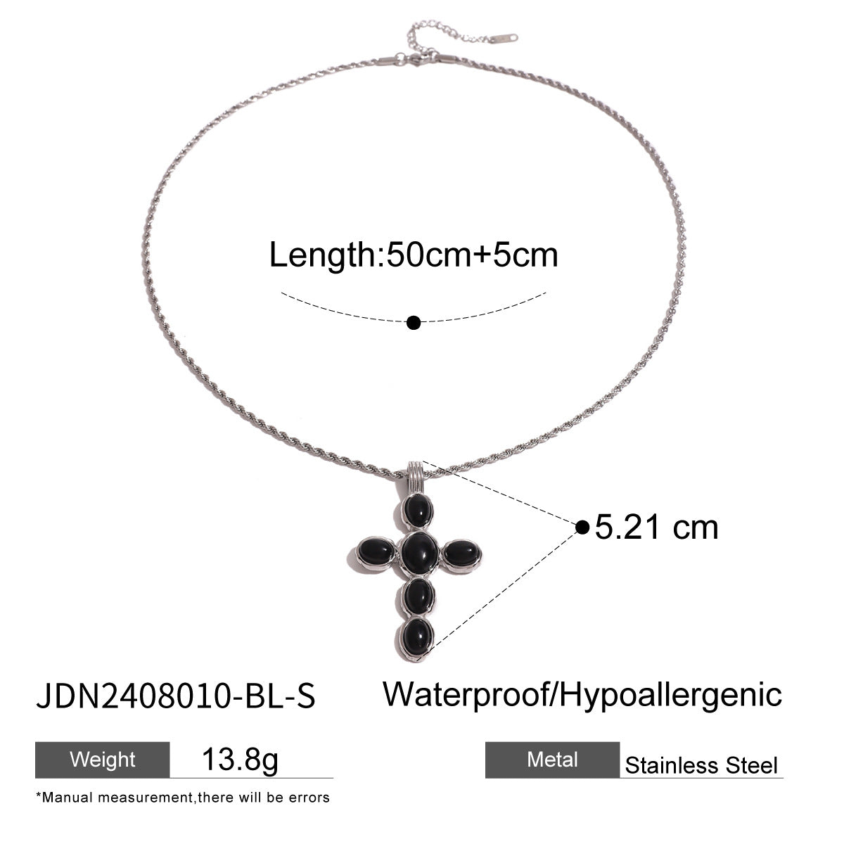 Damen Halskette mit kristallverziertem Kreuzanhänger aus hypoallergenem Edelstahl Shop Nory
