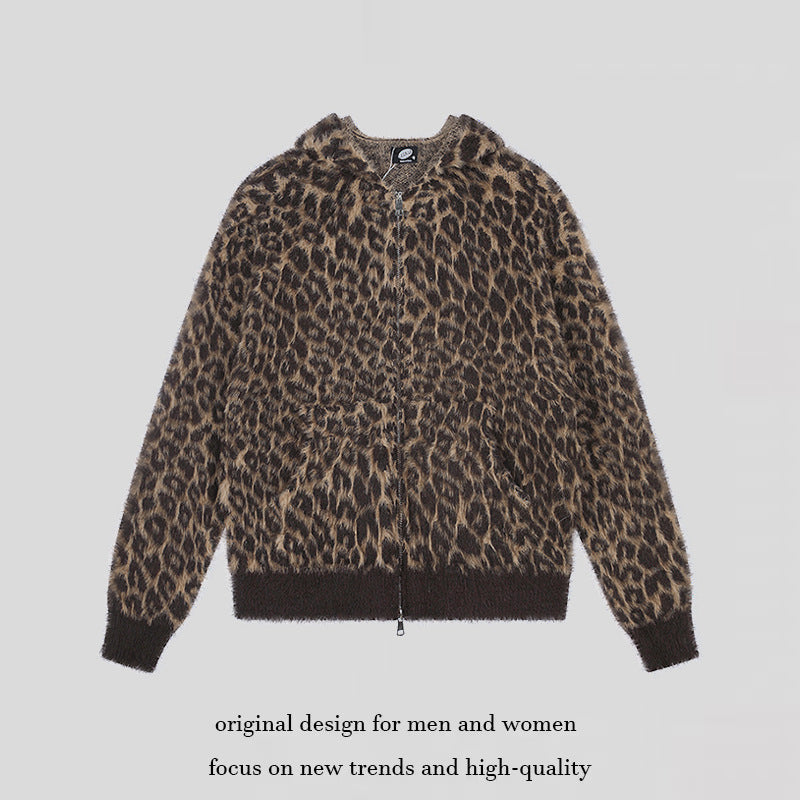 Damen Kuschel-Strickjacke mit Reißverschluss und Leopardenjacquard Shop Nory