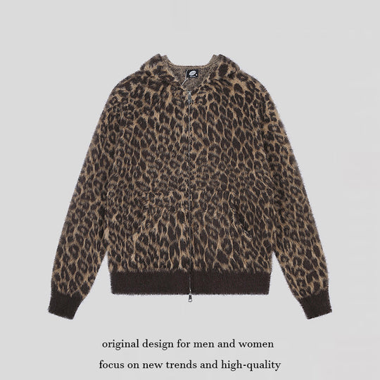 Damen Kuschel-Strickjacke mit Reißverschluss und Leopardenjacquard Shop Nory