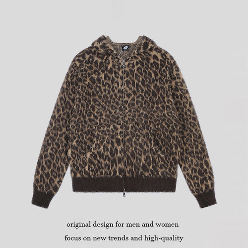 Damen Kuschel-Strickjacke mit Reißverschluss und Leopardenjacquard Shop Nory