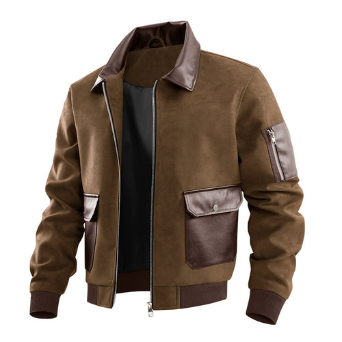 Herren Modische Kunstleder-Bomberjacke mit zahlreichen Taschen Shop Nory