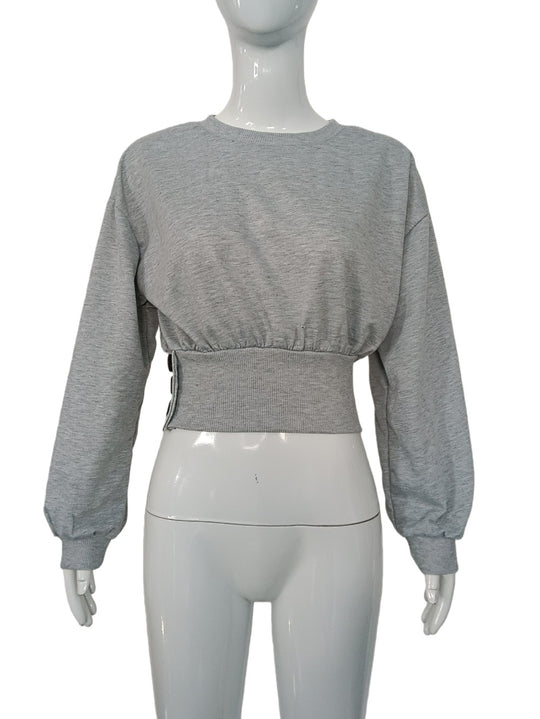 Damen Kurz geschnittenes Sweatshirt mit breitem Rippbund und Seitendruckknöpfen Shop Nory