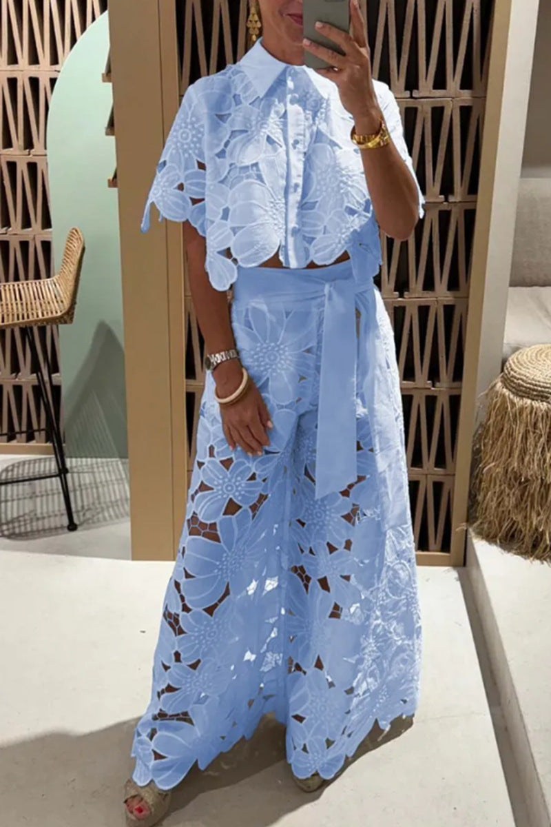 Damen Set im modernen Blumendesign mit cropped Bluse und Maxi-Rock