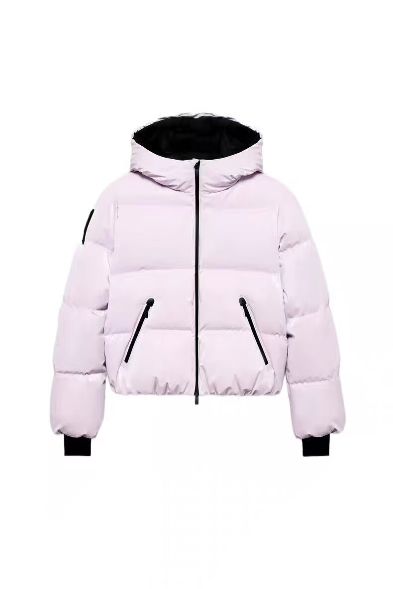 Damen Kurz geschnittene wattierte Kapuzenjacke im Bomberstil mit elastischem Saum und Reißverschlusstaschen Shop Nory