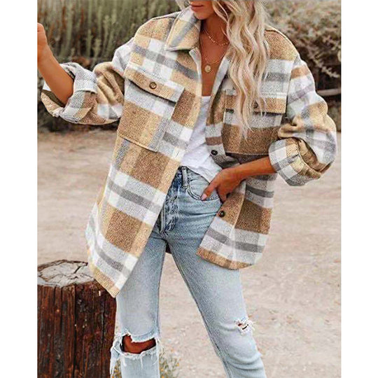 Damen Oversize-Karo-Hemdjacke mit Brusttaschen und weichem Flanell Shop Nory