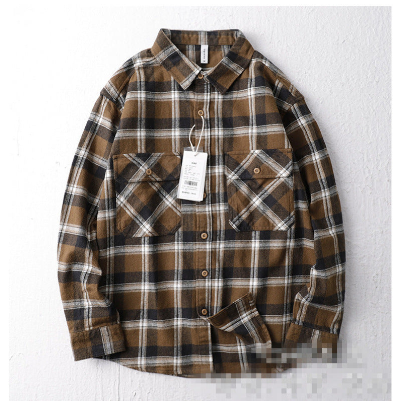Herren Oversize Kariertes Flanell-Hemdjacke mit aufgesetzten Pattentaschen Shop Nory