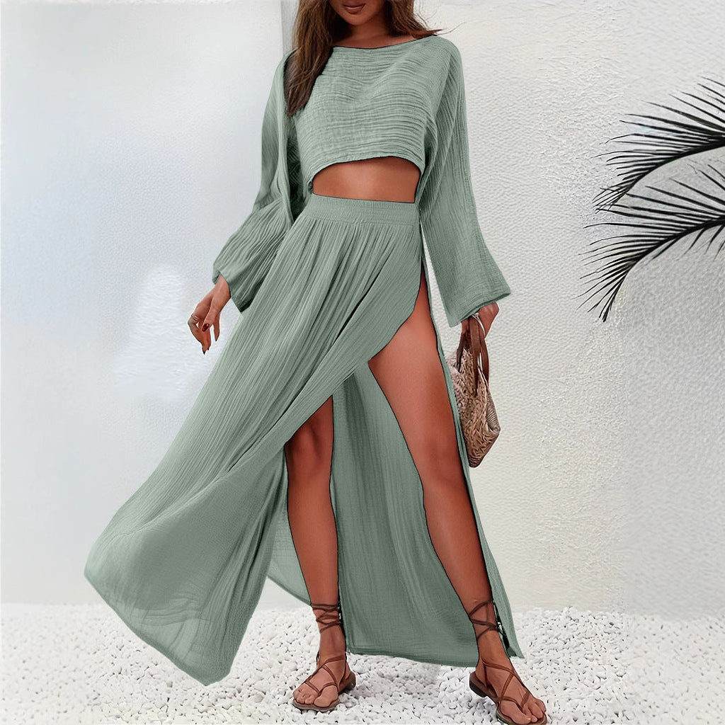Damen Elegantes und luftiges Maxikleid mit schwingendem Saum und tiefem Schlitz