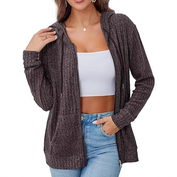Damen Strick-Kapuzenjacke mit Reißverschluss, Waffelstruktur und Eingrifftaschen Shop Nory