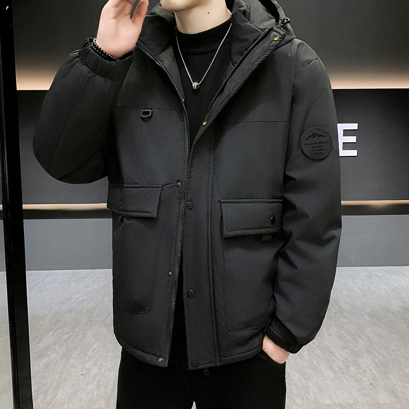 Herren Wattierter Kurzparka mit Kapuze winddicht wasserabweisend und Multifunktionstaschen Shop Nory