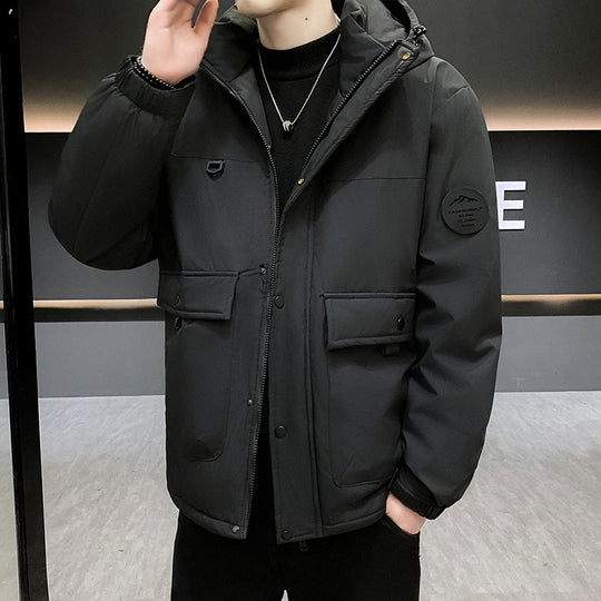 Herren Wattierter Kurzparka mit Kapuze winddicht wasserabweisend und Multifunktionstaschen Shop Nory