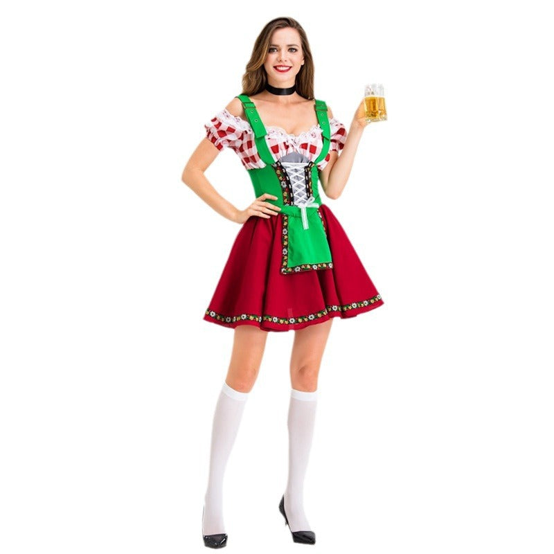 Damen nan Party-Dirndl Minikleid im Oktoberfeststil mit verstellbaren Trägern, Spitzenbesatz und bestickter Schürzenapplikation Shop Nory