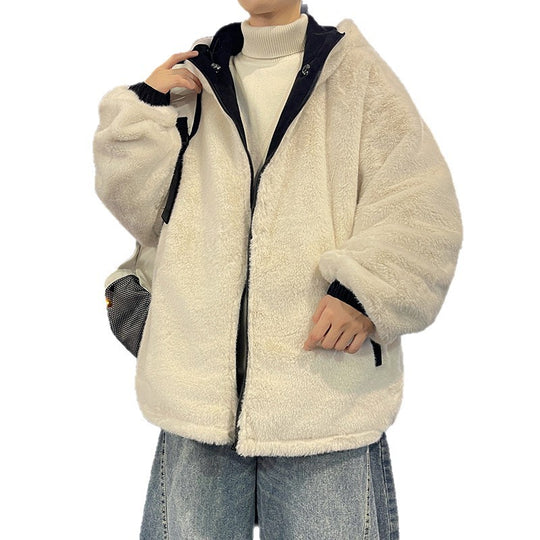 Herren Oversize Kapuzenjacke mit Teddyfutter, Zwei-Wege-Reißverschluss und Utility-Taschen Shop Nory