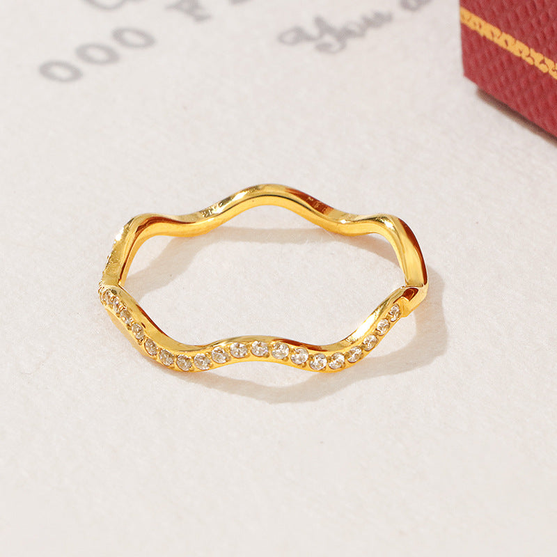 Damen elegante wellenförmige Ring mit funkelnden Kristallen Shop Nory