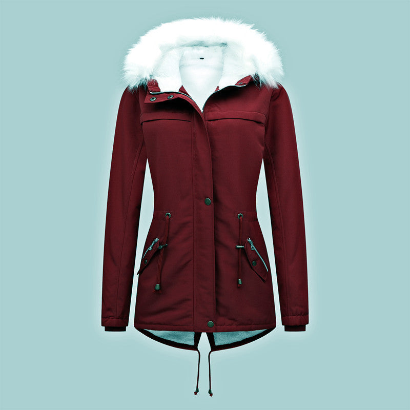 Damen Taillierter Winterparka mit Thermofleece-Futter und abnehmbarer Kunstfellkapuze Shop Nory