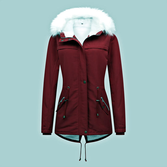 Damen Taillierter Winterparka mit Thermofleece-Futter und abnehmbarer Kunstfellkapuze Shop Nory