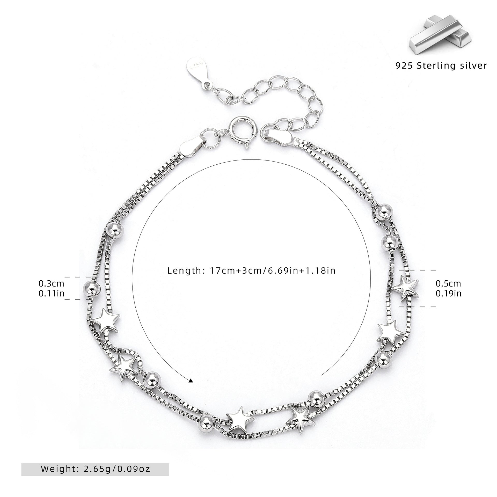 Damen Sterlingsilber Armbänder mit funkelnden Sternen und eleganten Kugeldetails Shop Nory
