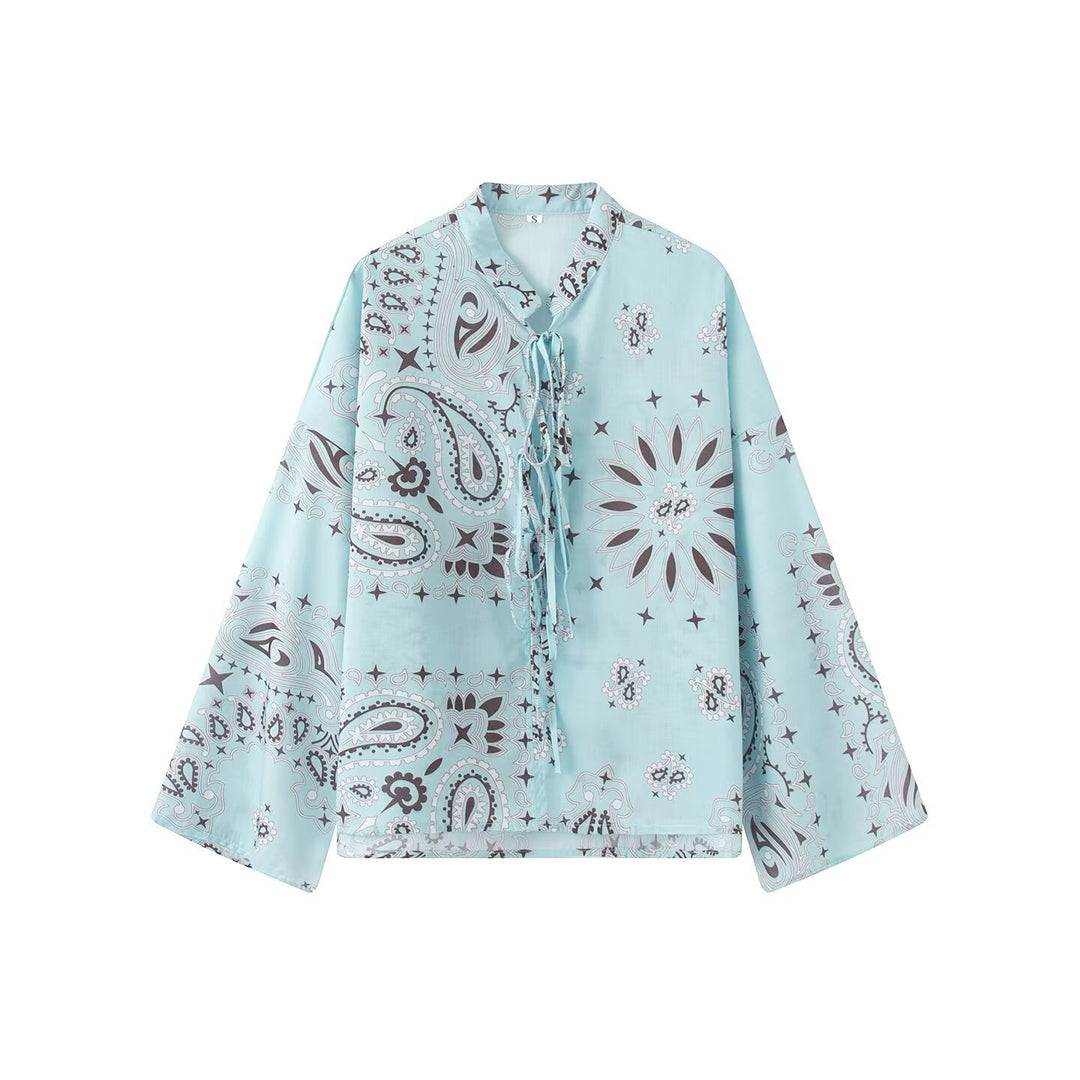 Damen Weite Palazzo‑Hose mit Paisley‑Print, hohem Bund und elastischem Gummizug Shop Nory