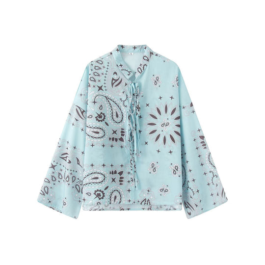 Damen Weite Palazzo‑Hose mit Paisley‑Print, hohem Bund und elastischem Gummizug Shop Nory