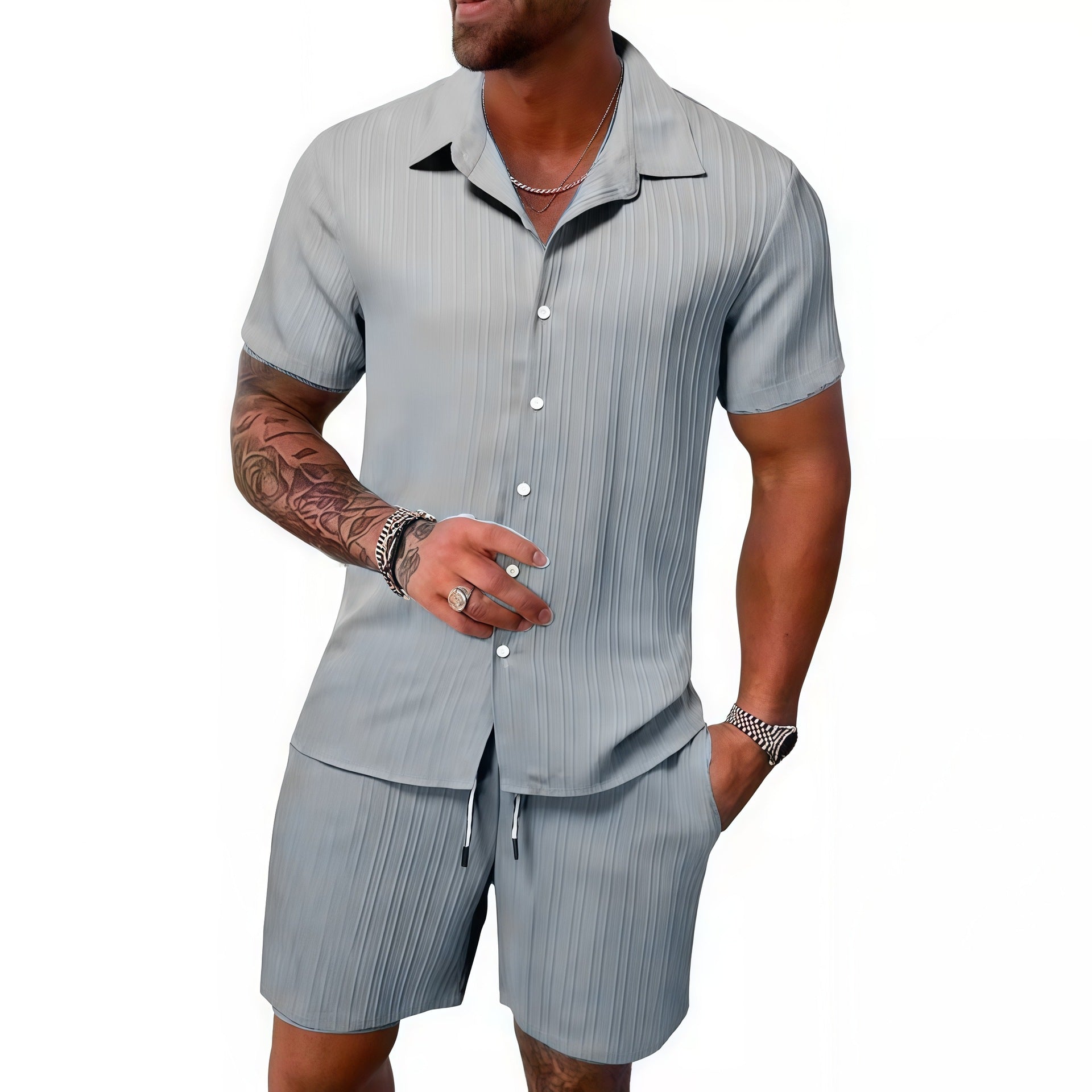 Herren atmungsaktives Sport-Set mit Kurzarm-Hemd und Shorts
